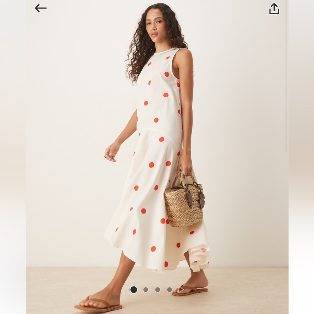 ASOS White Cotton Midi Dress Red Polka Dot Sleeveless Flowy Summer Dress